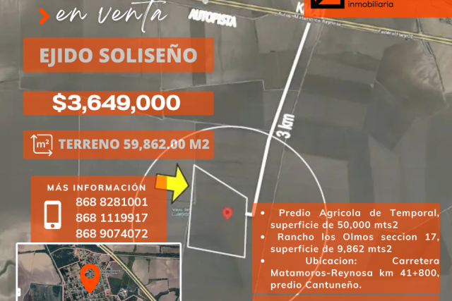 TERRENO EN VENTA EN EJIDO SOLISEÑO